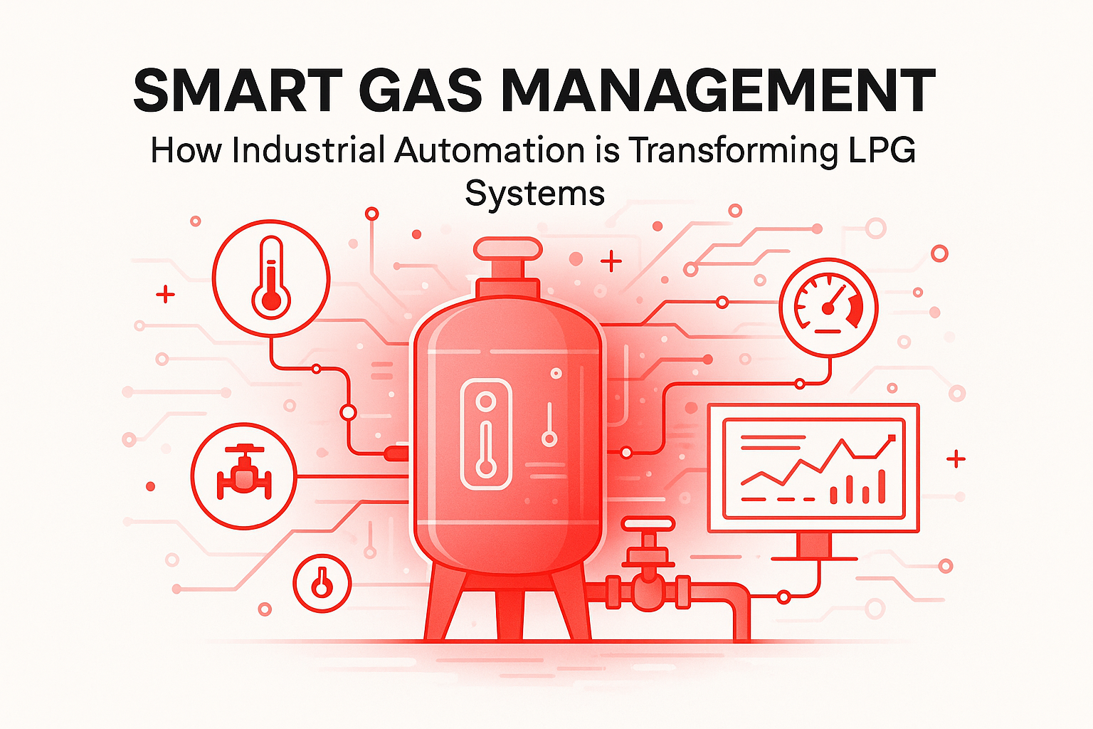 Illustration showing smart LPG vaporizer and digital control dashboard symbolising industrial LPG automation and smart gas management systems