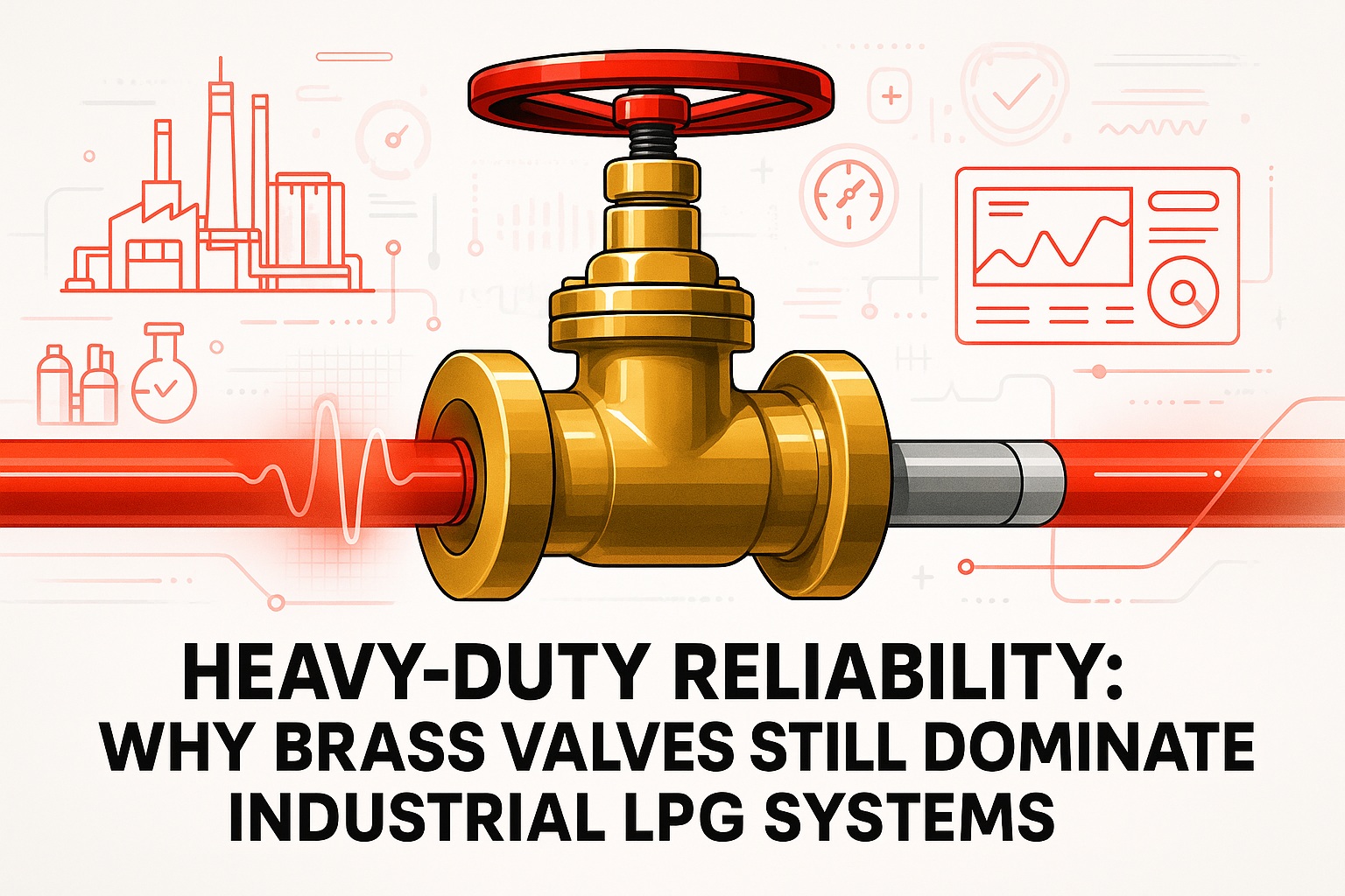 High-quality illustration of LPG brass valves Pakistan in an industrial pipeline system showing durability, pressure control, and safety engineering — featured on Indus 3 blog