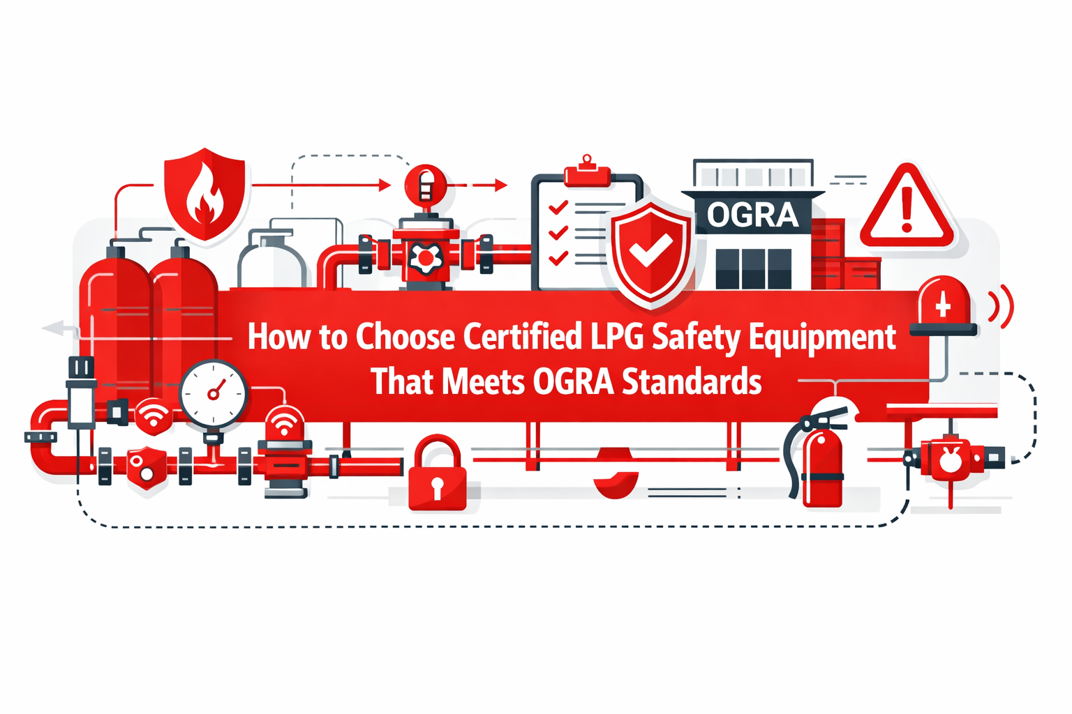 Industrial LPG system layout diagram showing certified LPG safety equipment Pakistan with compliance control points