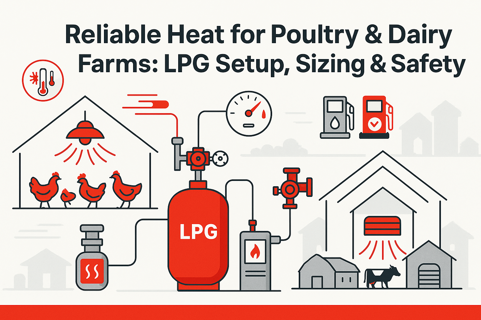 Featured image showing LPG for poultry farms Pakistan with brooders, vaporizers and heating systems for safe and efficient poultry shed climate control.