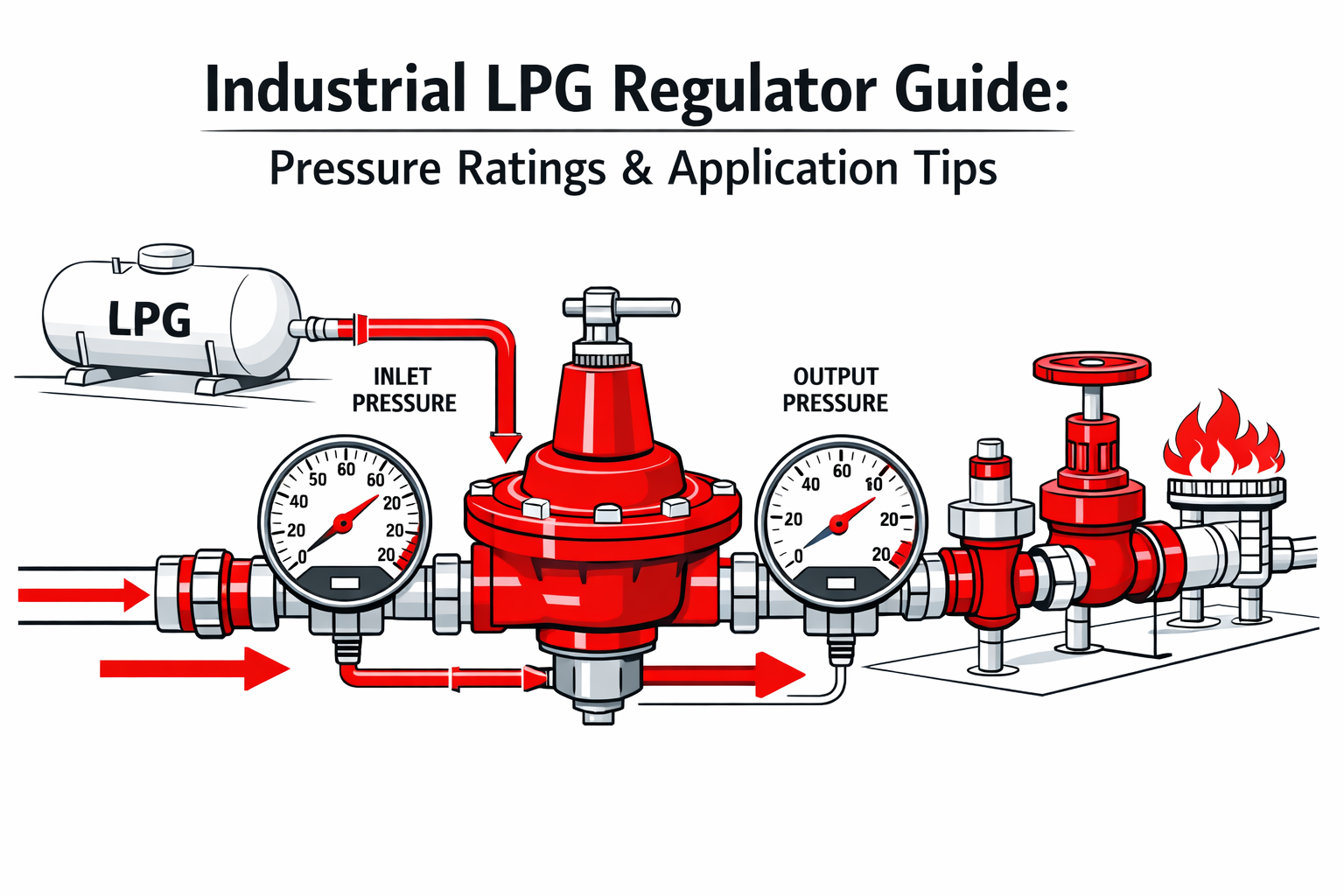 Industrial LPG regulator guide showing pressure control and safety components in an industrial LPG system