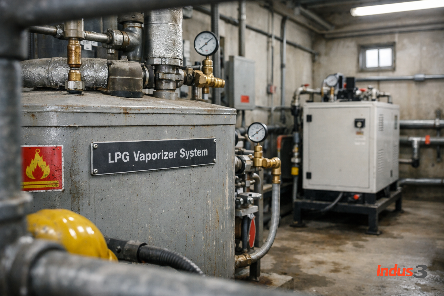 Industrial water bath LPG vaporizer system converting liquid LPG to gas for factory heating equipment